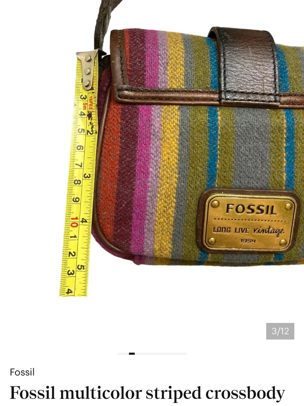Fossil Brown Leather & Multicolor Striped Crossbody